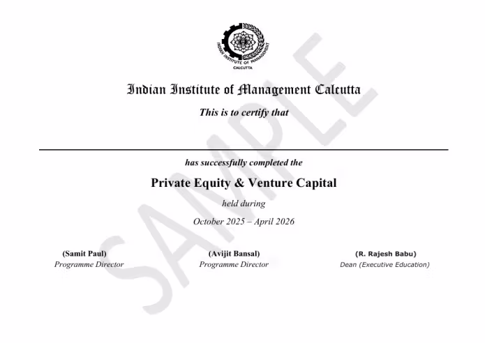 IIM Calcutta certification in Private Equity and Venture Capital